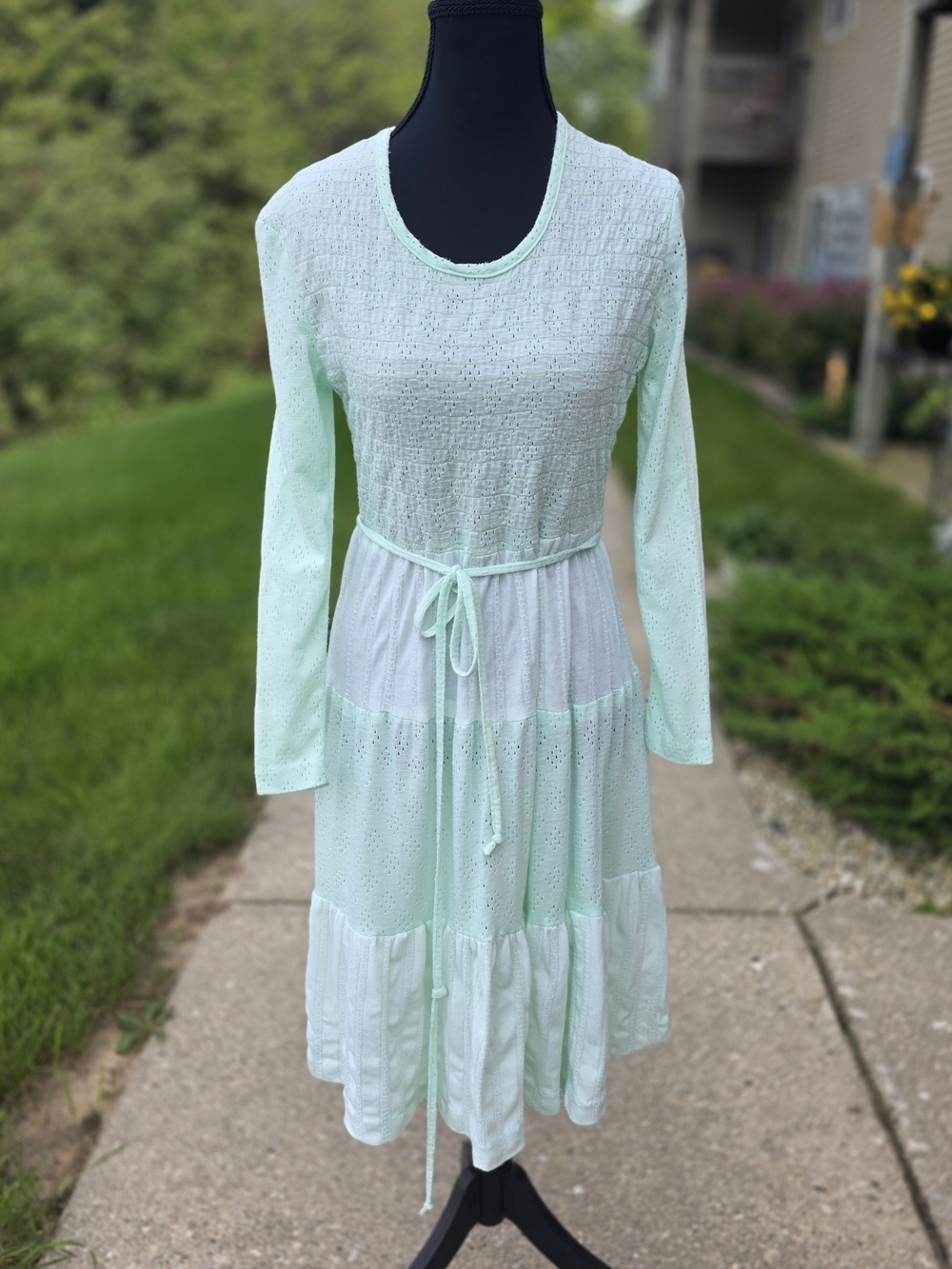 Vintage 80s Jr Edition Mint Green Tiered Cottagecore Prairie Dress Size 5